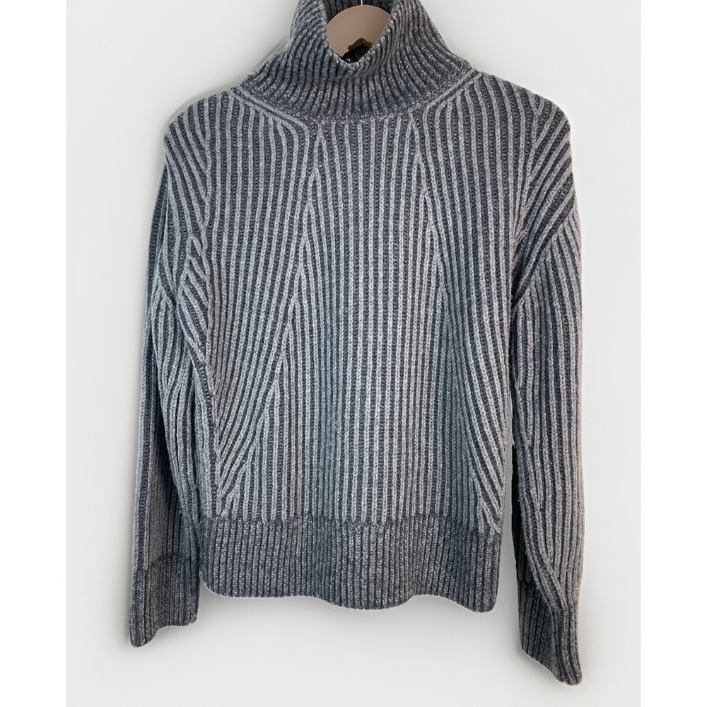 Massimo Dutti Women's M Gray Ribbed Funnel Neck Pullover Sweater Made in Spain